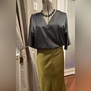NWT Banana Republic Black Satin Dolman V-neck Blouse